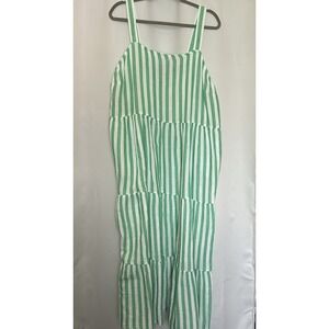 Sonoma Green & White Striped Tiered Maxi Dress Cotton Beach‎ Boho Preppy Size 1X